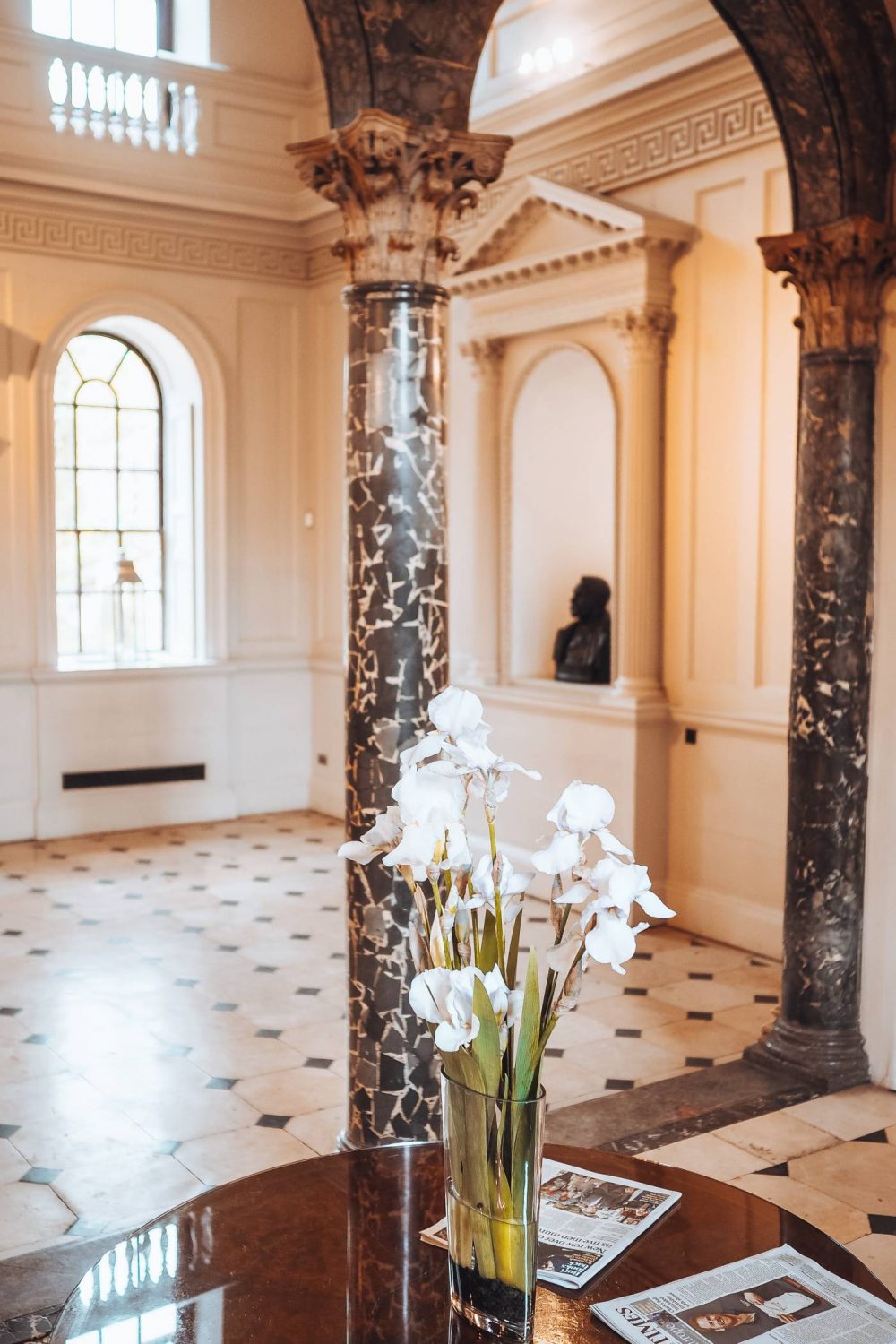 The marble entrance hall at Chicheley Hall
