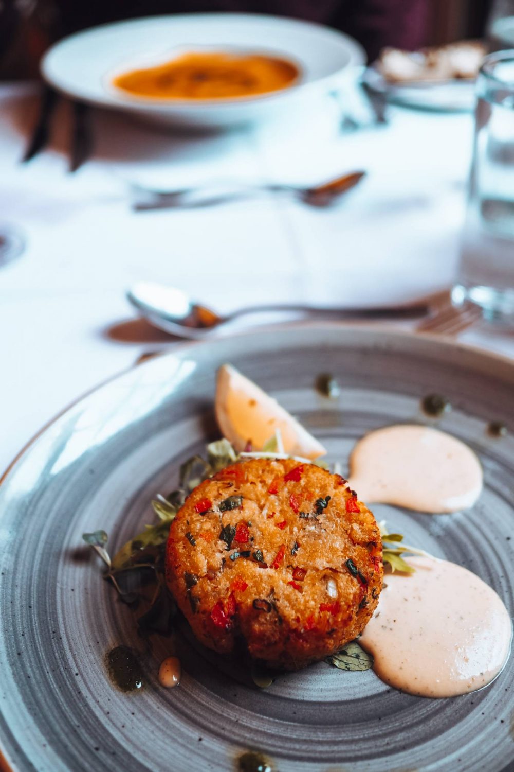 Crabcake with chilli and coriander aioli