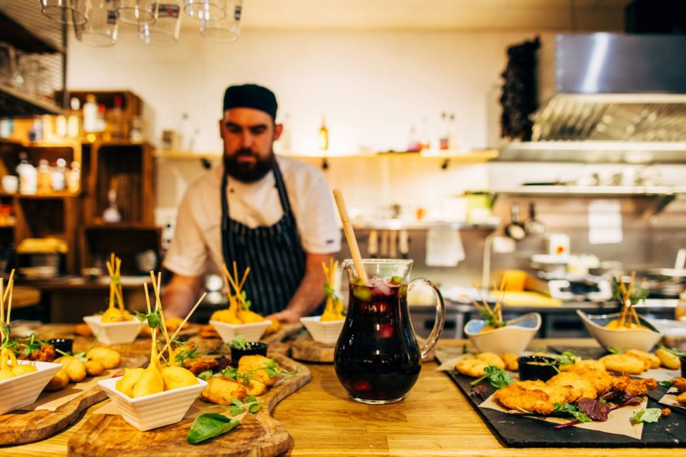 Meat platters at Olé Tapas bar ready to be served