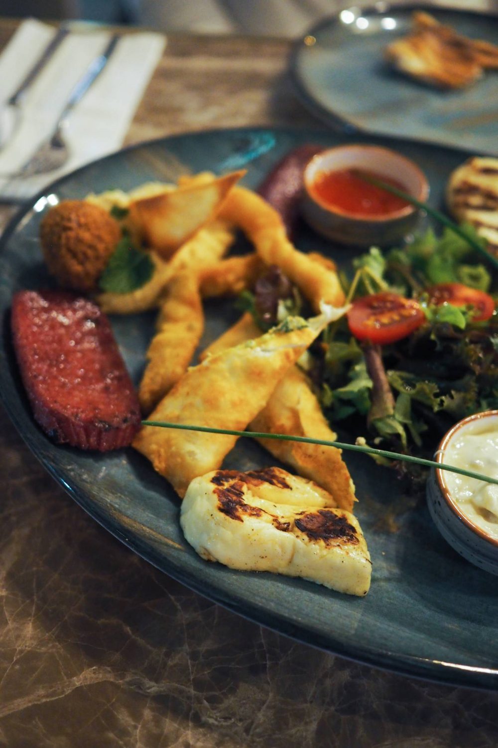 Halloumi on the mezze platter at deroka